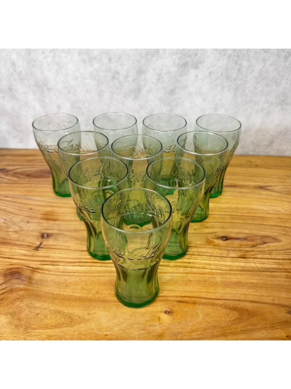 Set of 10 Vintage Coca-Cola Green Libbey Flared Glass Cup 6